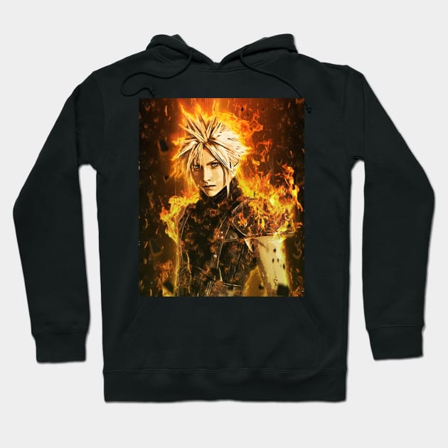 Cloud Strife On Fire Hoodie by SkyfrNight